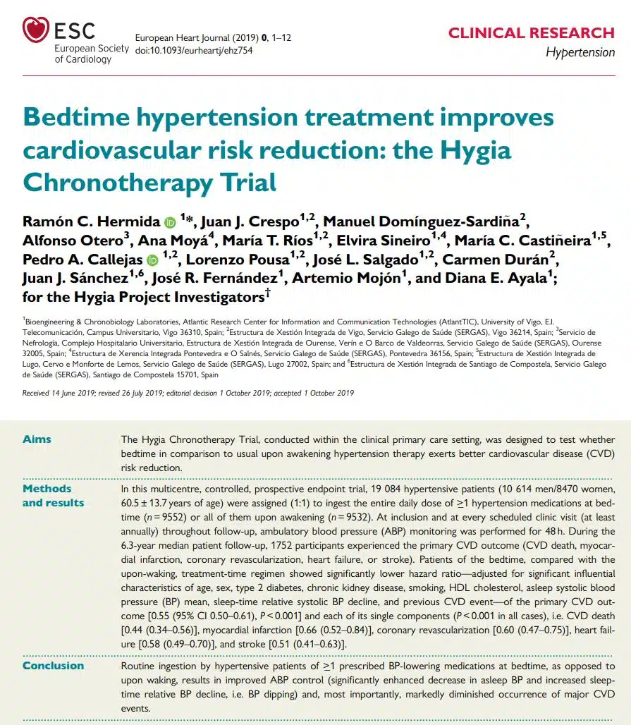 Bedtime hypertension treatment impoves cardiovascular risk reduction