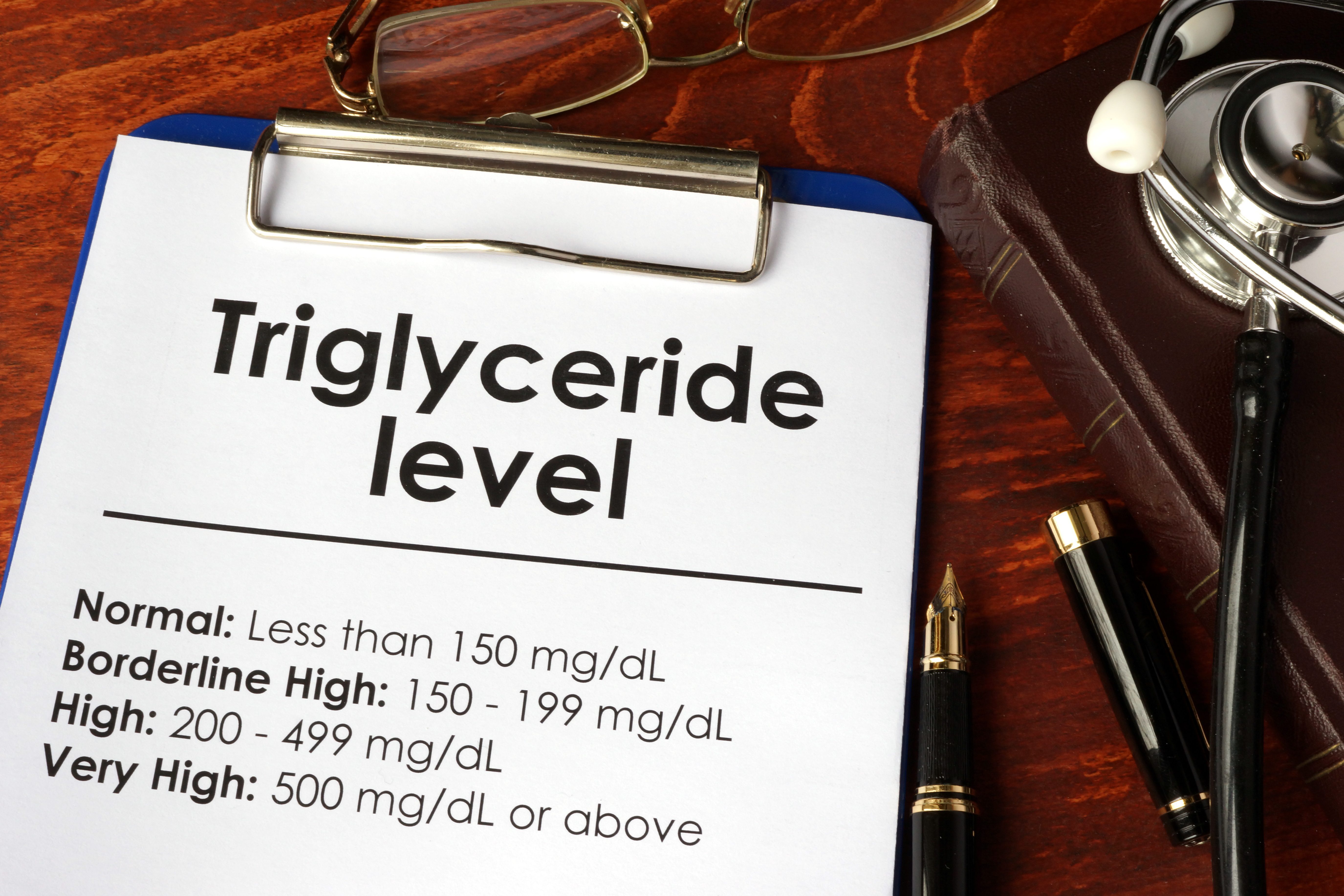 Triglyceride level chart on a table. Medical concept.