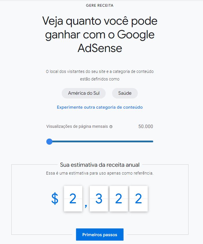 Google AdSense simulacao R 50.000 views mensais