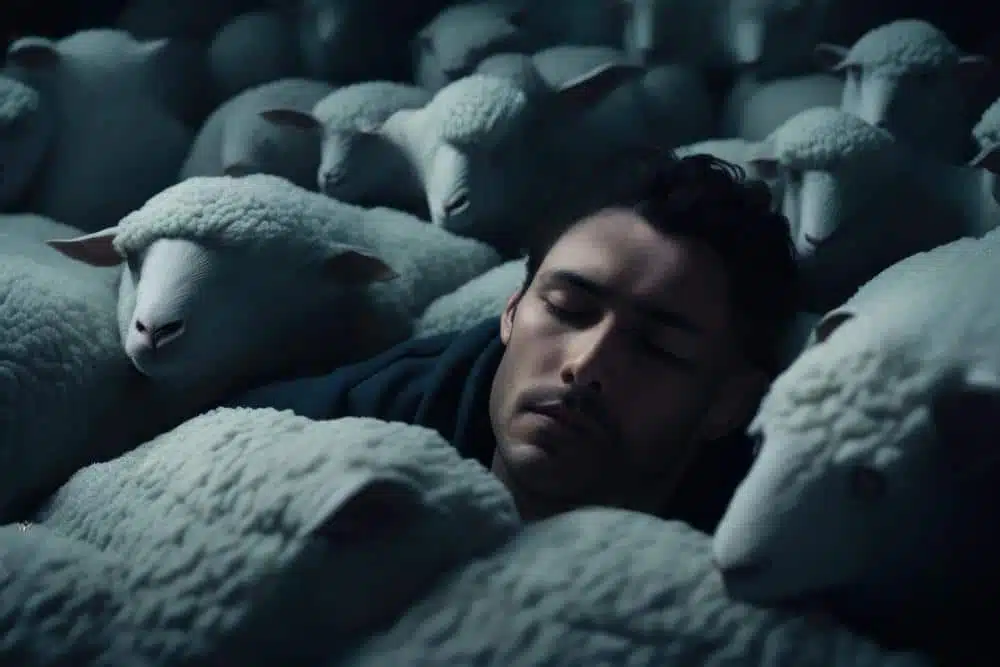 Homem dormindo com carneiros