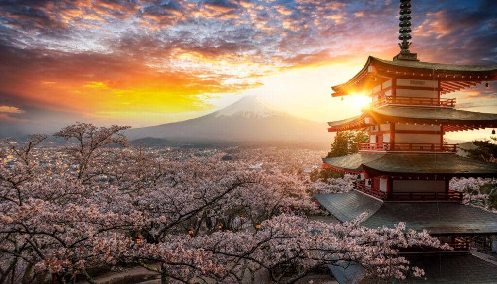 Templo e Monte Fuji