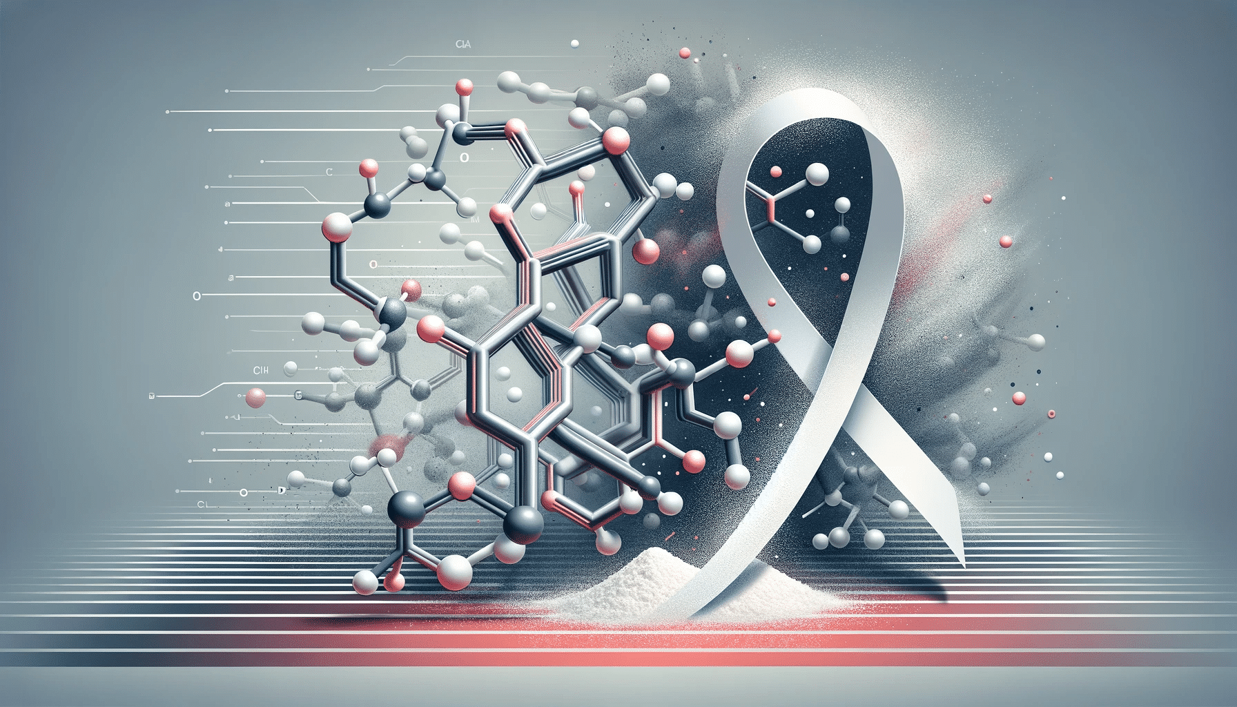 Horizontal image with a modern and impactful theme of Aspartame Causes Cancer. The image includes a stylized representation of the molecular structu