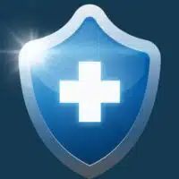 Logotipo Portal Medicina Ribeirão com escudo azul e cruz branca