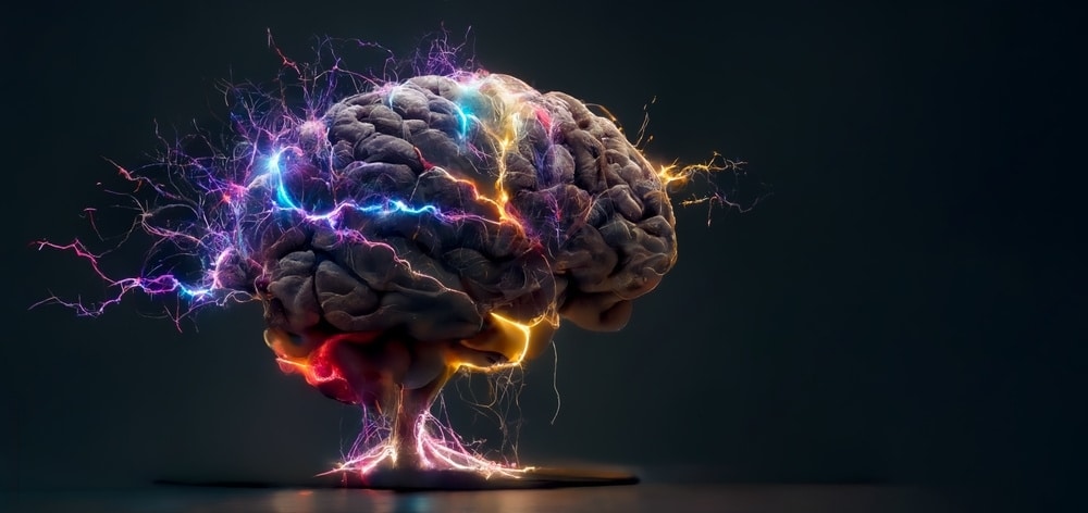 cérebro com raios simbolizando alta carga de energia - indicando ansiedade