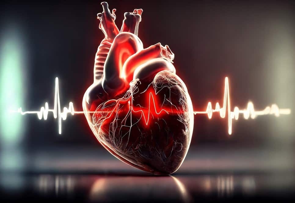 IA generate mostrando coração com eletrocardiograma simulando uma arritmia cardíaca