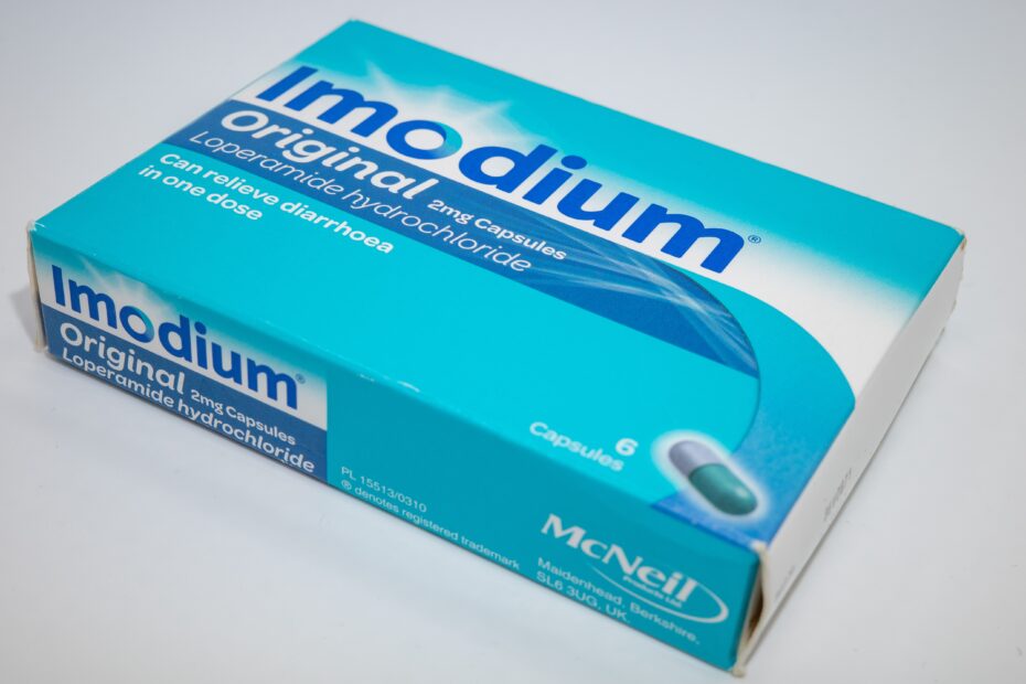 Norwich, Norfolk, UK – January 2022. Imodium diarrhoea control or prevention pills isolated on a plain white background