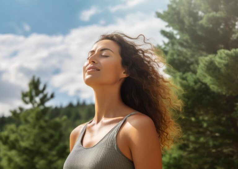 Descubra o Poder da Meditação: Técnicas, Benefícios e Dicas Práticas 9 mulher com os cabelos ao vento por IA