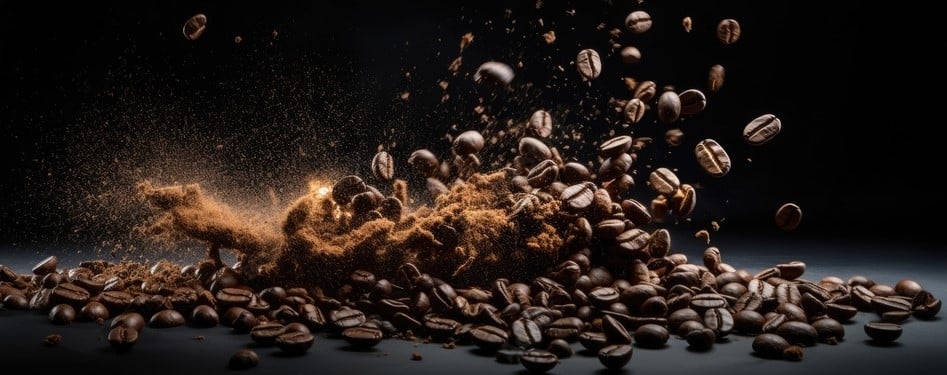 grãos de café espalhados em uma superfície