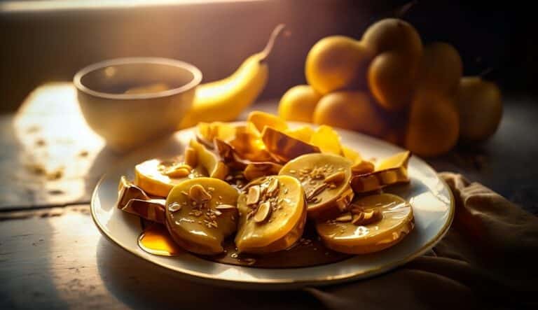 13 Benefícios Surpreendentes da Banana e Cuidados que Você Deve Saber 4 banana fatiada em prato gourmet