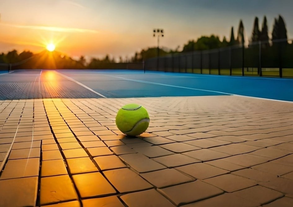 bola de tênis no chão de uma quadra de tênis