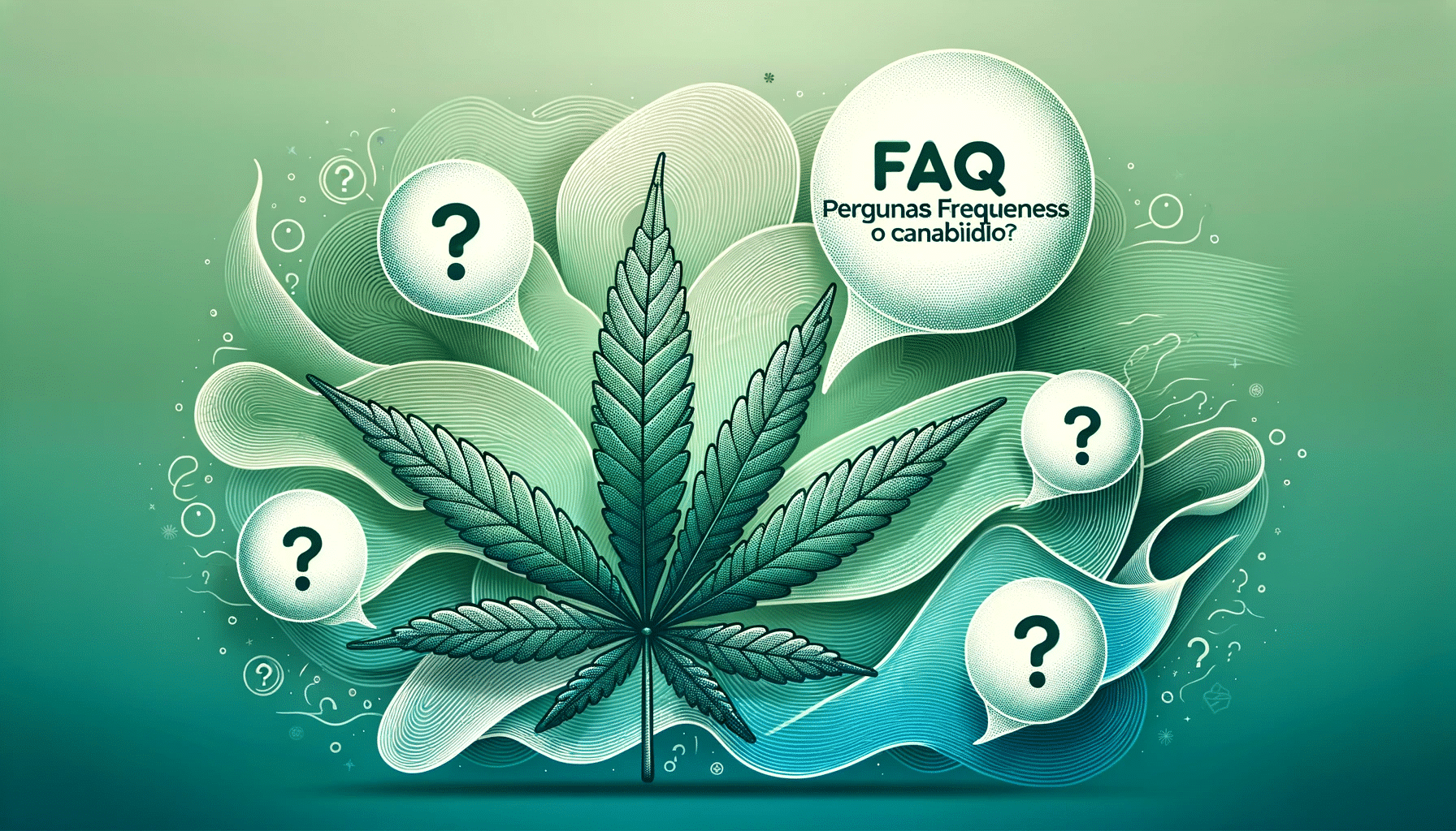 2023 10 14 13.03.57 Wide illustration with a gradient background transitioning from green to blue. In the center a detailed drawing of a CBD leaf is depicted. Above and