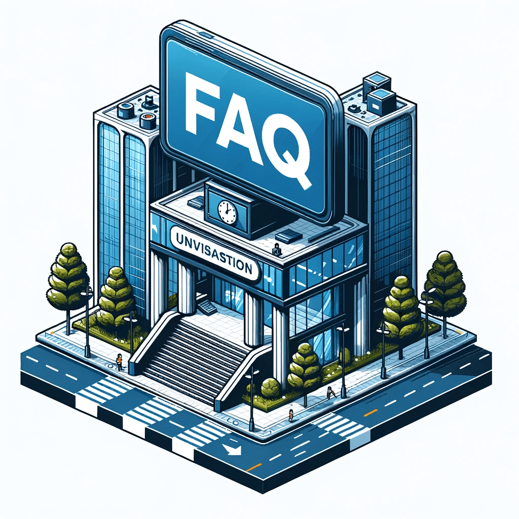 Vector design of an urban structure with a digital screen on its exterior showcasing FAQ
