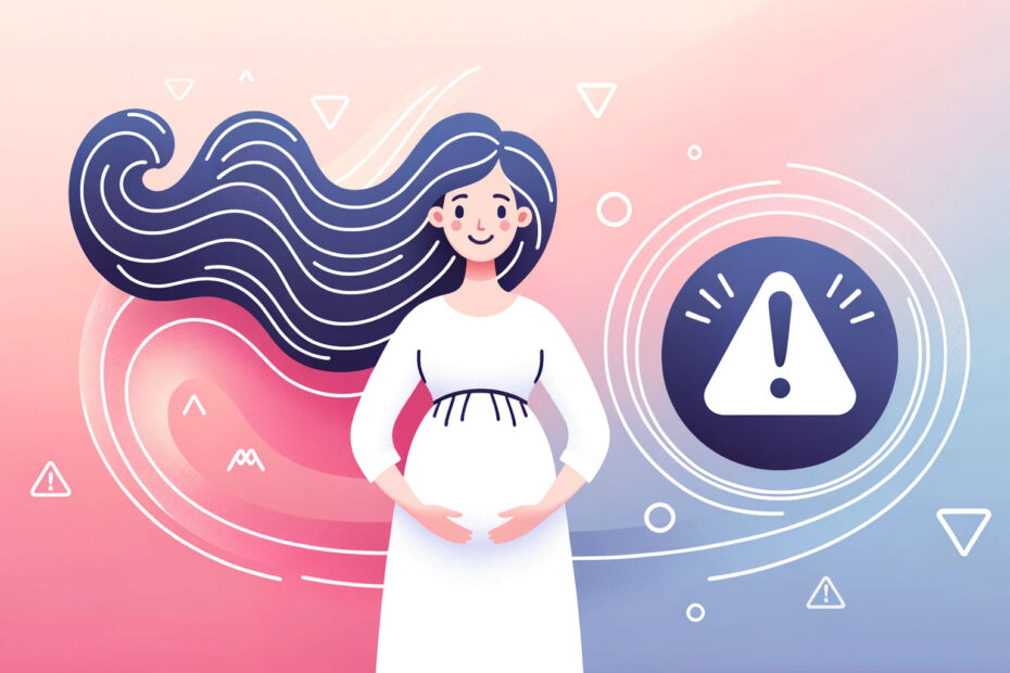 representação gráfica de um desenho com uma moça grávida com um sinal de alerta