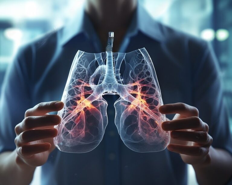 Pneumonia: Causas, Sintomas, Tratamento e Como Prevenir 4 imagem de ia com um homem segurando um pulmão