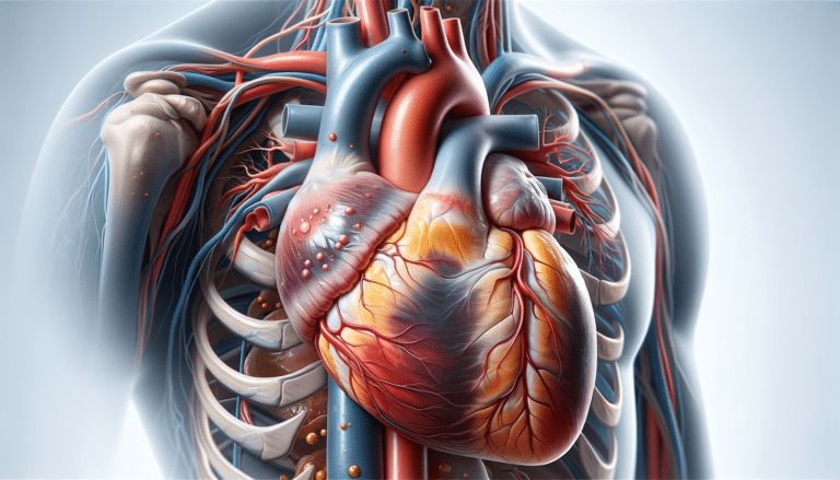 Diferença entre Miopericardite e Perimiocardite 1 A highly realistic horizontal illustration of a human heart with Miopericarditis. The heart should be anatomically accurate, displaying clear signs of.