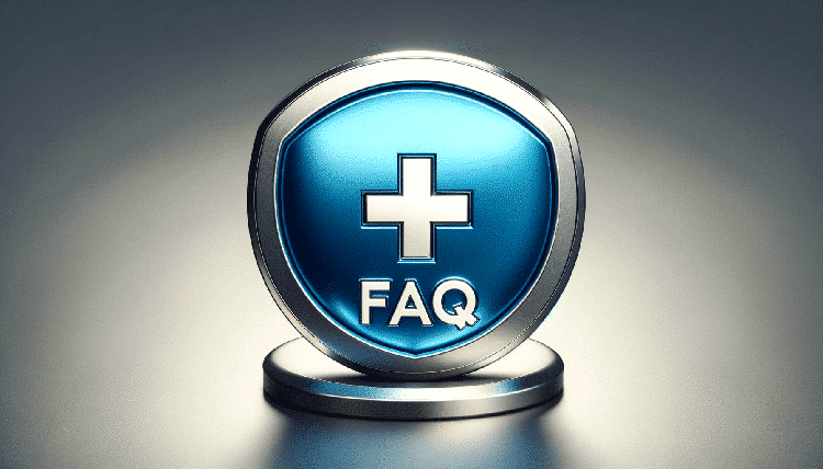 A horizontal 3D image featuring a metallic blue shield with a distinct shield shape angled to resemble a push button with a Swiss style cross in the 1 1
