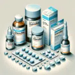 A visual representation of different products that contain Clavulim, including tablets and suspensions. Display the medication in various forms, such .p