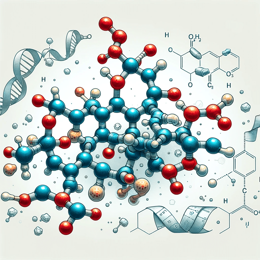 Create an illustration that shows the molecular structure of Clavulim, with the molecules of amoxicillin and clavulanic acid highlighted. The image sh