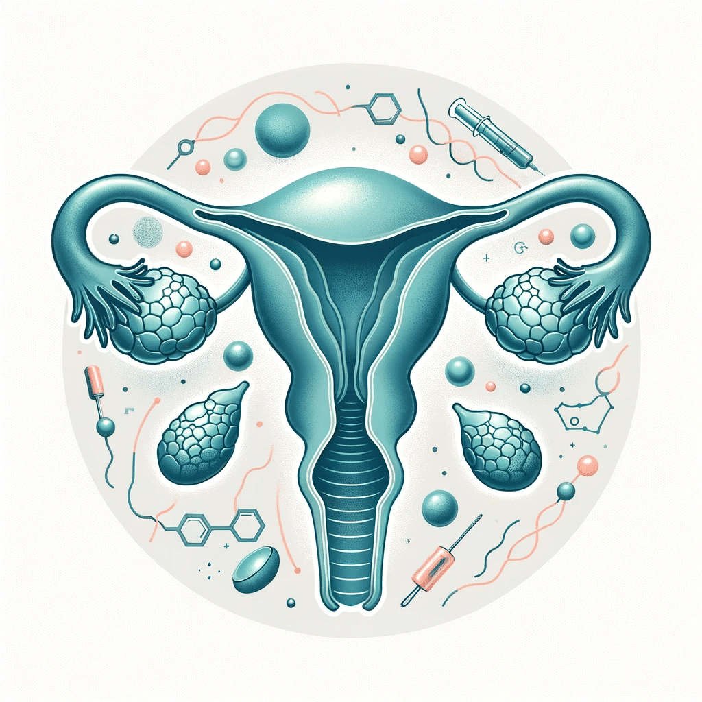 Illustration representing Ovarian Hyperstimulation Syndrome, a rare cause. The image should depict a pair of ovaries with a subtle and realistic depic