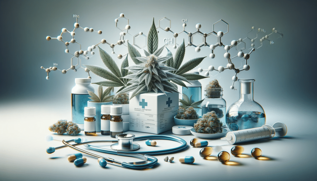 theme of cannabidiol CBD. The image should have a clean and sophisticated environment