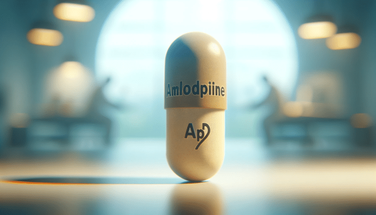 Anlodipino: Para que serve, Como age e Efeitos colaterais 1 A imagem mostra uma cápsula de anlodipino em foco nítido, destacando sua textura e cor, com a palavra "anlodipino" claramente visível nela. O fundo da imagem é suavemente desfocado, colocando toda a atenção na cápsula. A iluminação é suave, mas distinta, ressaltando a cápsula como um elemento crucial na terapia médica. A composição geral da imagem é limpa e focada, sublinhando a importância do medicamento.