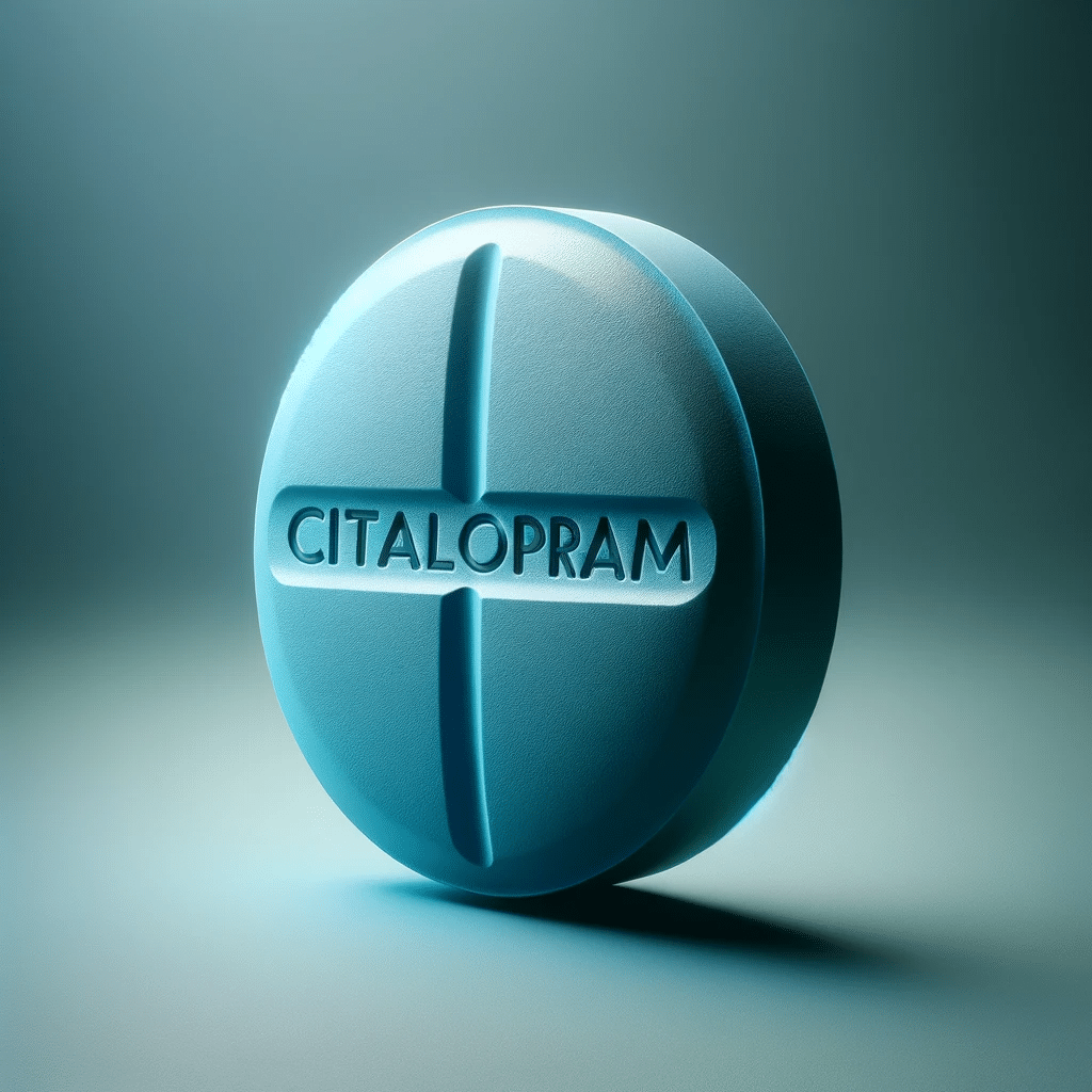 Citalopram pill on a clean and sophisticated background. The pill is designed with a smooth matte finis