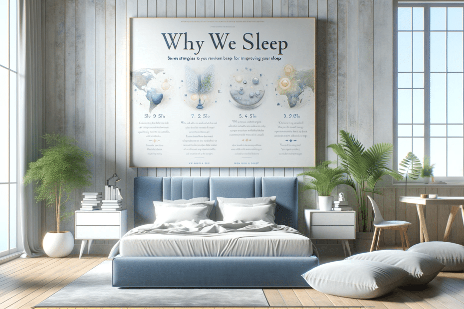 DALL·E 2023 12 02 11.57.24 A realistic 3D rendering of a peaceful bedroom setting illustrating seven strategies for improving sleep based on the book Why We Sleep. The image 1