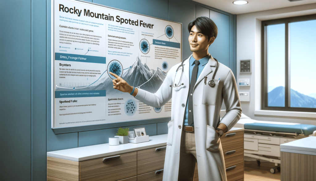 DALL·E 2023 12 02 22.14.19 Image 8 A realistic photo showing a doctor of South Asian descent in a modern hospital room providing information about Rocky Mountain spotted fev