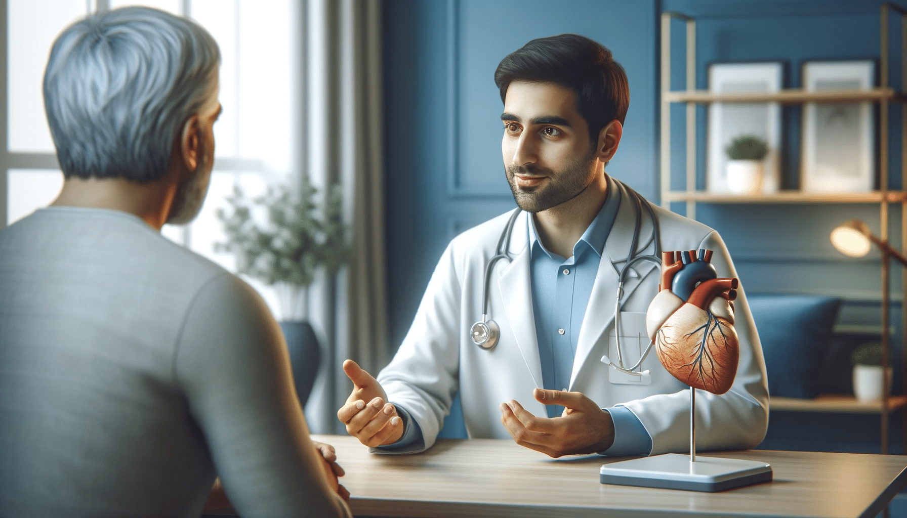 DALL·E 2023 12 02 22.14.43 Image 4 A realistic photo showing a medical consultation for chest pain. It features a sympathetic 30 year old doctor of Middle Eastern descent wea