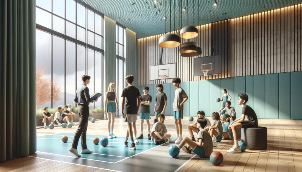 Vida Longa e Saudável: Prevenindo as Principais Causas de Mortalidade em Todas as Idades 7 A realistic, horizontal image depicting a group of 14-year-old pre-adolescents of mixed Caucasian, Latin American, and Asian descent engaging in leisu