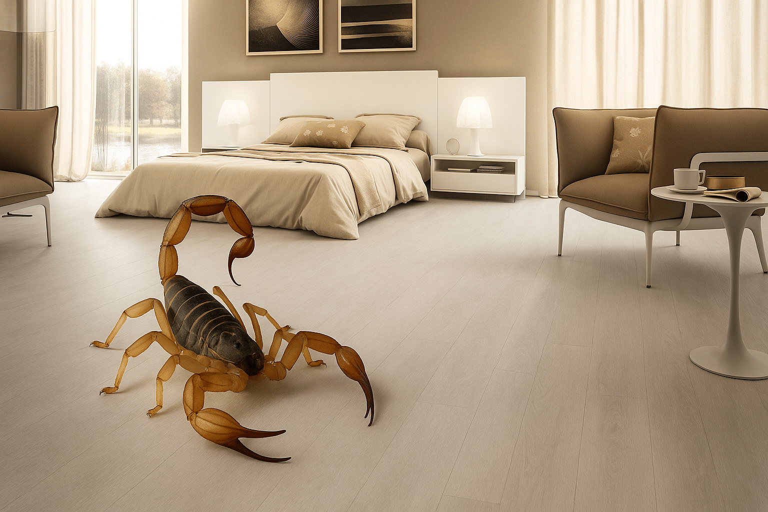 Escorpiao Amarelo em ambiente de quarto